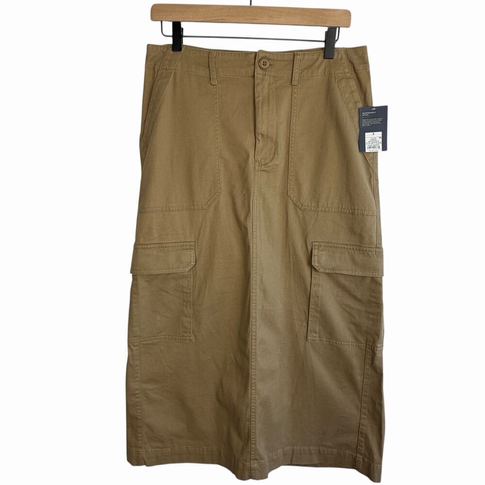 NWT Women's Tan Cargo Midi Skirt Size 8 Cotton Casual School Universal Thread